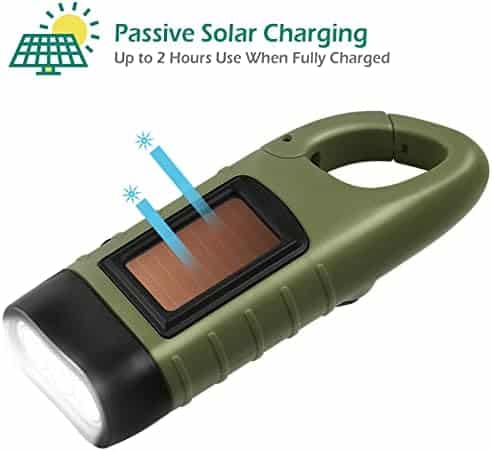 lampe de poche solaire "lampe de poche solaire geeric 2pcs, led rechargeable, lampe de survie à dégagement rapide dynamo mousqueton vert pour outdoor"