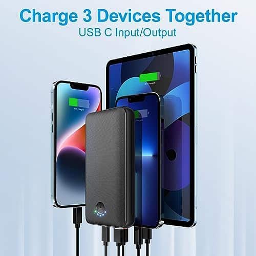 batterie de secours robuste "power bank jiga 27000mah usb c : charge rapide & lampe de poche compatible iphone 15 à 11 pro, samsung, huawei, ipad"
