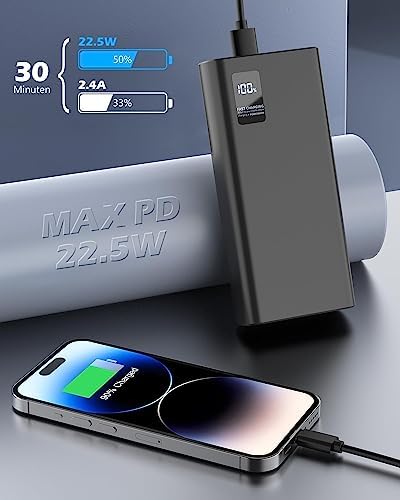 batterie de secours robuste "power bank 22.5w ultra rapide 24000mah, batterie externe usb c pour iphone, samsung, ipad + affichage led"
