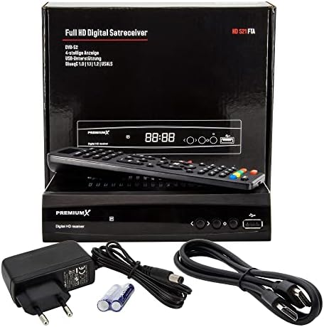 Émetteur récepteur satellite "récepteur satellite hd premiumx 521 avec hdmi, 2x usb, multimédia & bloc d'alimentation externe fullhd & dvb s2"