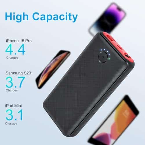 batterie de secours robuste "power bank jiga 27000mah usb c : charge rapide & lampe de poche compatible iphone 15 à 11 pro, samsung, huawei, ipad"