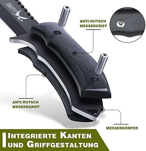 machette de survie "couteau outdoor golden bird d2, idéal chasse/camping lame fixe 26.5cm pour survie et coupe brousse"