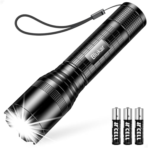 lampe torche tactique de survie "lampe torche led blukar ultra puissante ipx6, zoomable avec 5 modes, idéale pour camping & urgences piles incluses"