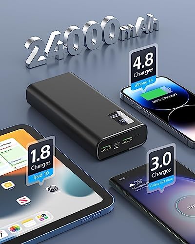 batterie de secours robuste "power bank 22.5w ultra rapide 24000mah, batterie externe usb c pour iphone, samsung, ipad + affichage led"