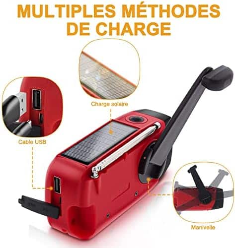 radio de survie "radio solaire portable aokbon 2000mah parfaite pour le camping et randonnée am/fm/noaa, ipx3, dynamo, lampe led, alarme sos"