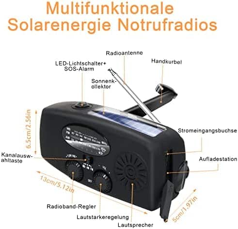 radio de survie "radio solaire et à manivelle 4000mah: urgence, dynamo météo, am/fm/noaa, lampe de poche et chargeur téléphone + sos"