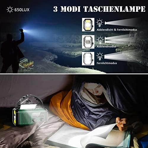 radio dʼurgence à manivelle "radio solaire d'urgence portable avec chargeur téléphone 10000mah, alarme sos, lampe et boussole idéale pour camping et randonnée vert"