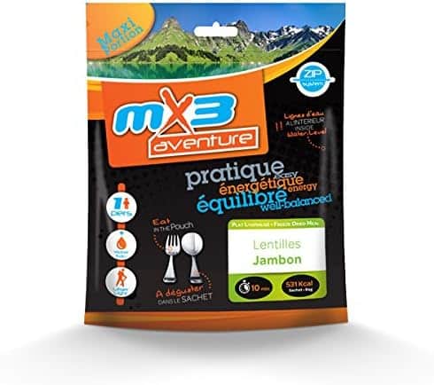 aliments lyophilisés bio "plat lyophilisé lentilles & jambon mx3 adventure"