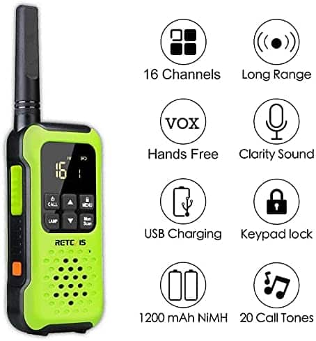 talkie walkie étanche "talkie walkie retevis rt649p Étanche ip67 pmr446, led & sos 16 chaînes pour extérieur (vert, 1 paire)"